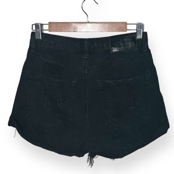 ONE TEASPOON HAWKS Relaxed Jean Shorts High Rise Twisted Cuff Ripped Black 26 - Picture 7 of 10